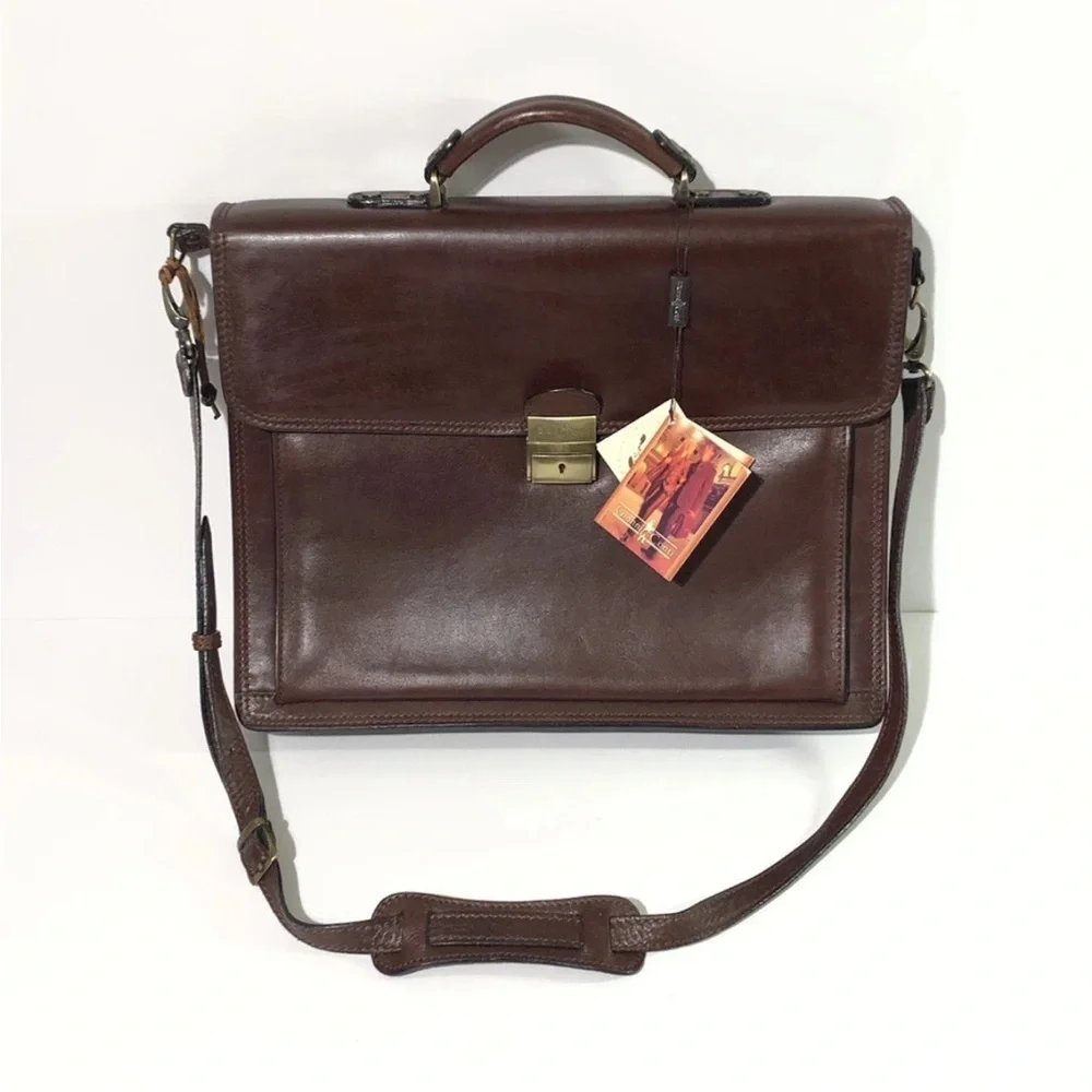 Gianni Conti Vera Pelle Genuine Leather Briefcase Messenger Bag With Key